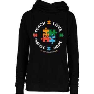 Autism Awareness Teacher Teach Hope Love Inspire Womens Funnel Neck Pullover Hood