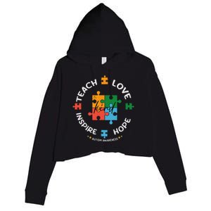 Autism Awareness Teacher Teach Hope Love Inspire Crop Fleece Hoodie