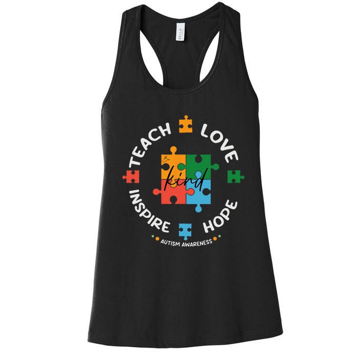 Autism Awareness Teacher Teach Hope Love Inspire Women's Racerback Tank