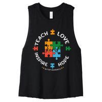 Autism Awareness Teacher Teach Hope Love Inspire Women's Racerback Cropped Tank