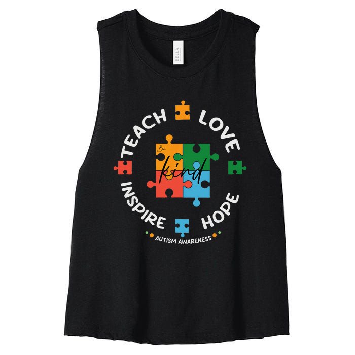 Autism Awareness Teacher Teach Hope Love Inspire Women's Racerback Cropped Tank