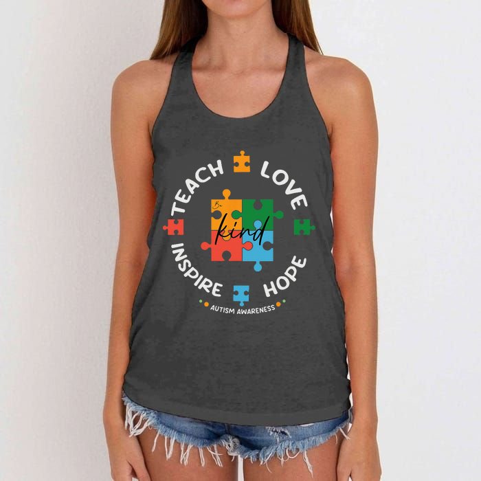 Autism Awareness Teacher Teach Hope Love Inspire Women's Knotted Racerback Tank