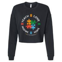 Autism Awareness Teacher Teach Hope Love Inspire Cropped Pullover Crew