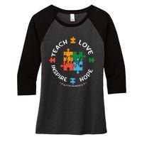 Autism Awareness Teacher Teach Hope Love Inspire Women's Tri-Blend 3/4-Sleeve Raglan Shirt