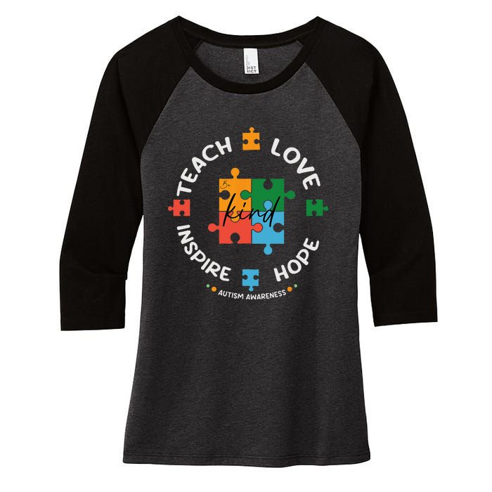 Autism Awareness Teacher Teach Hope Love Inspire Women's Tri-Blend 3/4-Sleeve Raglan Shirt