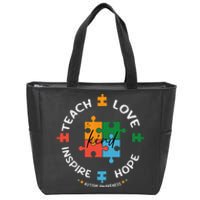 Autism Awareness Teacher Teach Hope Love Inspire Zip Tote Bag