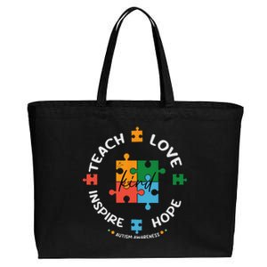 Autism Awareness Teacher Teach Hope Love Inspire Cotton Canvas Jumbo Tote