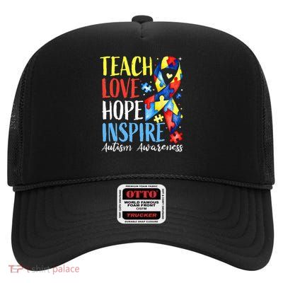 Autism Awareness Teacher Teach Hope Love  High Crown Mesh Back Trucker Hat