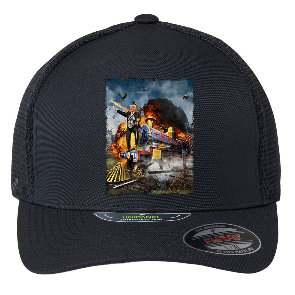 All Aboard The Trump Train Graphic Art Flexfit Unipanel Trucker Cap