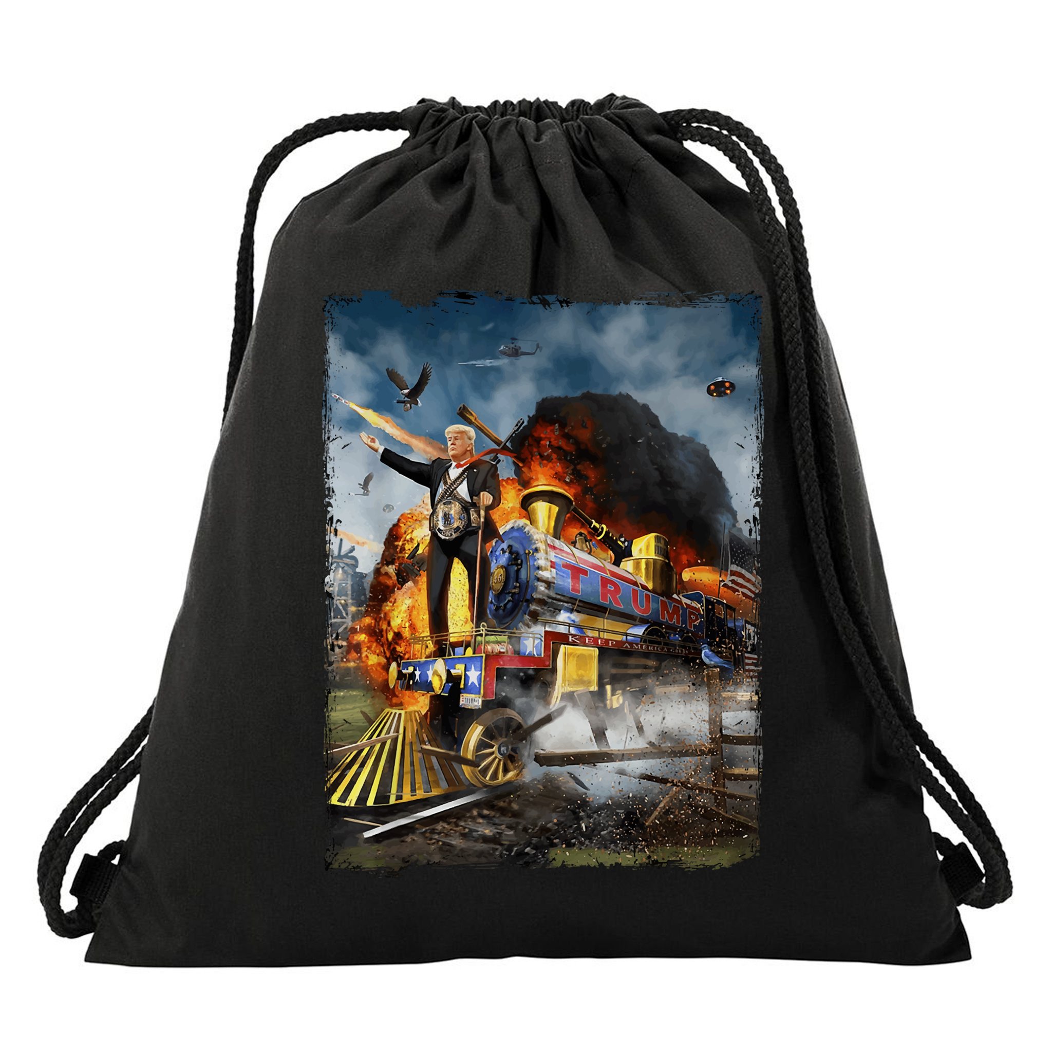 All Aboard The Trump Train Graphic Art Drawstring Bag
