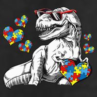 Autism Awareness TRex Dinosaur Sunglasses Heart Puzzle 7 Panel Mesh Trucker Snapback Hat