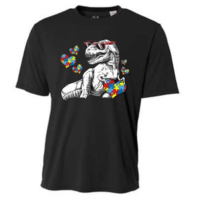 Autism Awareness TRex Dinosaur Sunglasses Heart Puzzle Cooling Performance Crew T-Shirt