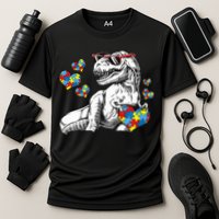 Autism Awareness TRex Dinosaur Sunglasses Heart Puzzle Performance Shirt