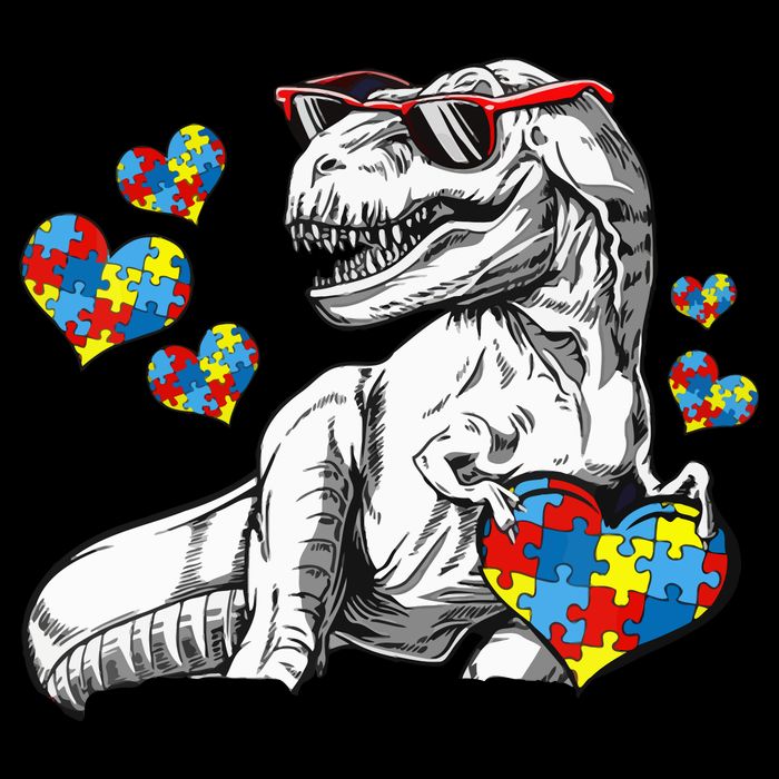 Autism Awareness TRex Dinosaur Sunglasses Heart Puzzle Performance Shirt