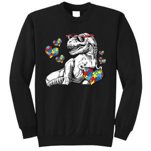 Autism Awareness TRex Dinosaur Sunglasses Heart Puzzle Sweatshirt