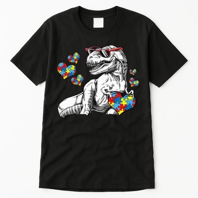 Autism Awareness TRex Dinosaur Sunglasses Heart Puzzle Tall T-Shirt