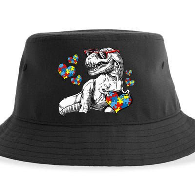 Autism Awareness TRex Dinosaur Sunglasses Heart Puzzle Sustainable Bucket Hat
