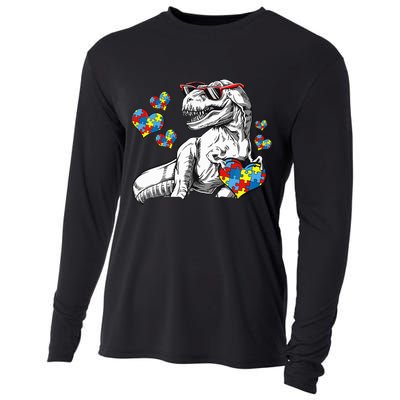 Autism Awareness TRex Dinosaur Sunglasses Heart Puzzle Cooling Performance Long Sleeve Crew