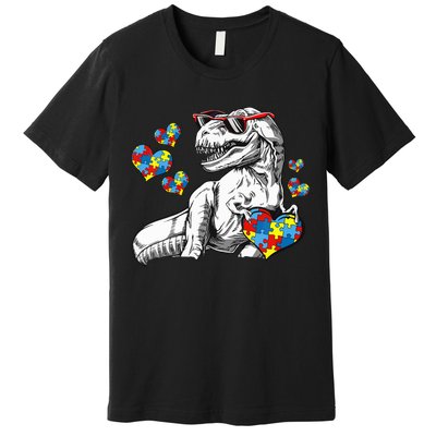 Autism Awareness TRex Dinosaur Sunglasses Heart Puzzle Premium T-Shirt