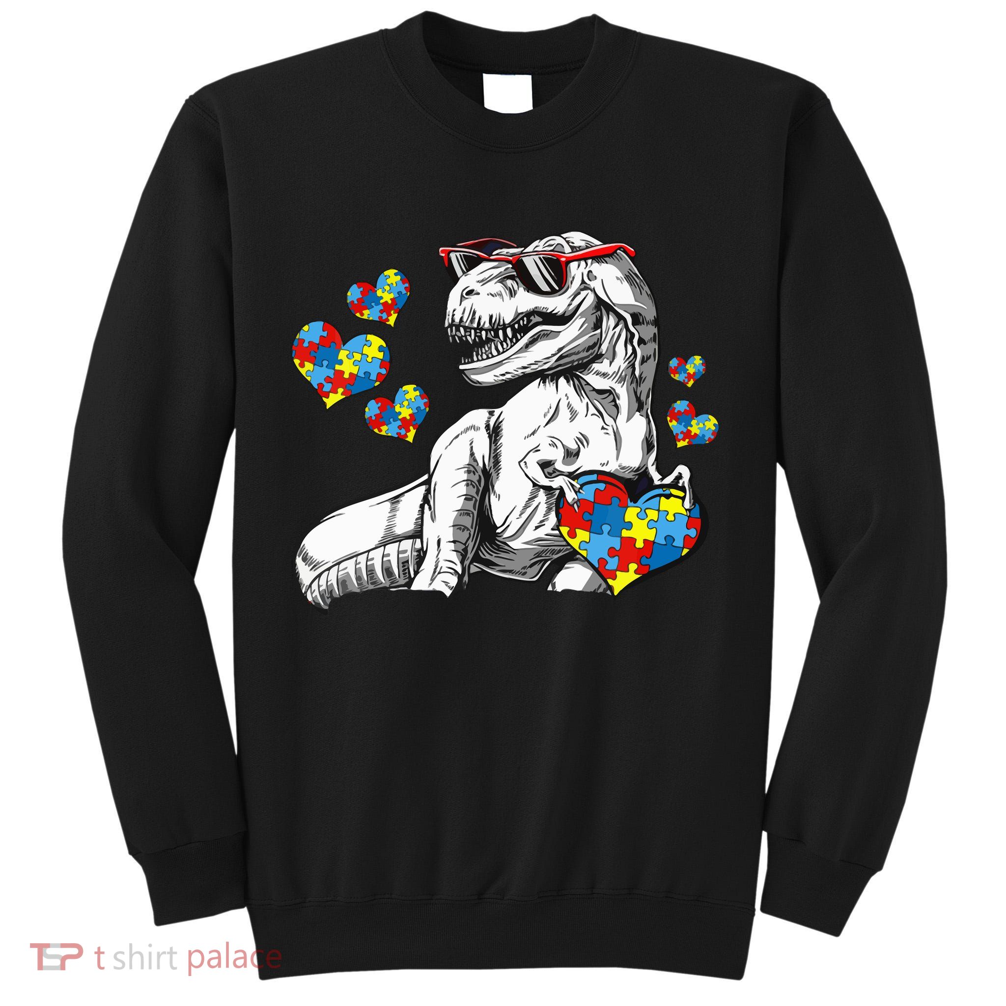 Autism Awareness TRex Dinosaur Sunglasses Heart Puzzle Tall Sweatshirt