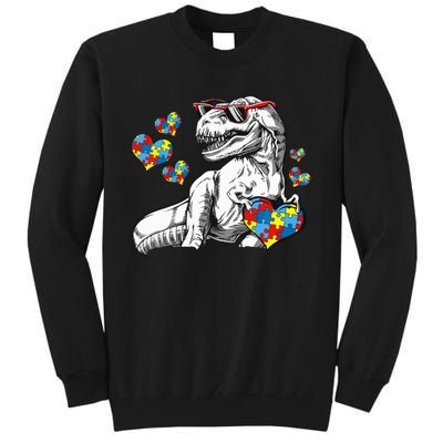 Autism Awareness TRex Dinosaur Sunglasses Heart Puzzle Tall Sweatshirt