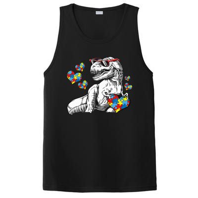 Autism Awareness TRex Dinosaur Sunglasses Heart Puzzle PosiCharge Competitor Tank