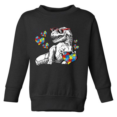 Autism Awareness TRex Dinosaur Sunglasses Heart Puzzle Toddler Sweatshirt