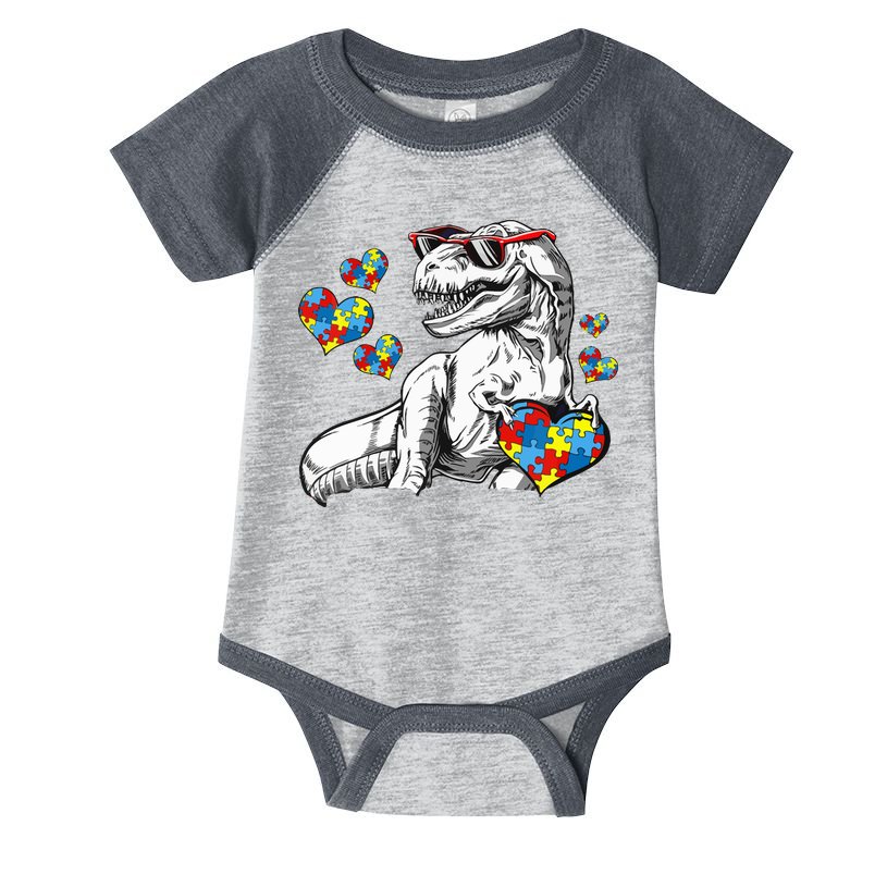 Autism Awareness TRex Dinosaur Sunglasses Heart Puzzle Infant Baby Jersey Bodysuit