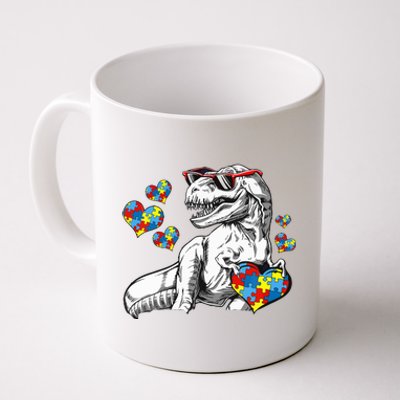 Autism Awareness TRex Dinosaur Sunglasses Heart Puzzle Coffee Mug