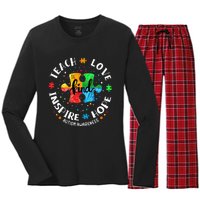 Autism Awareness Teacher Teach Hope Love Inspire Women's Long Sleeve Flannel Pajama Set 