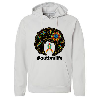 African American Teacher Afro Hair Style Autism Awareness Gift Performance Fleece Hoodie