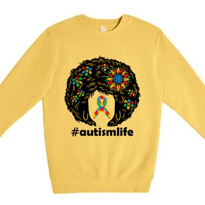 African American Teacher Afro Hair Style Autism Awareness Gift Premium Crewneck Sweatshirt