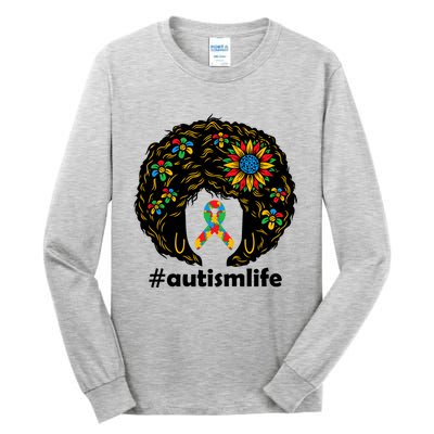 African American Teacher Afro Hair Style Autism Awareness Gift Tall Long Sleeve T-Shirt