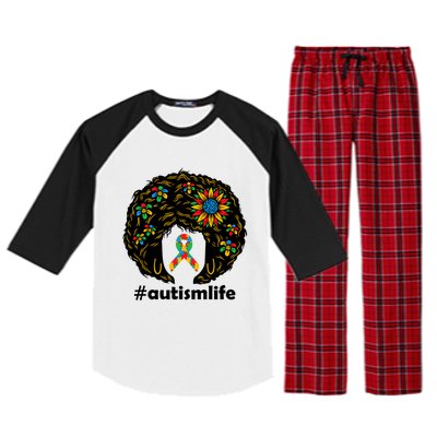 African American Teacher Afro Hair Style Autism Awareness Gift Raglan Sleeve Pajama Set