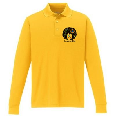 African American Teacher Afro Hair Style Autism Awareness Gift Performance Long Sleeve Polo