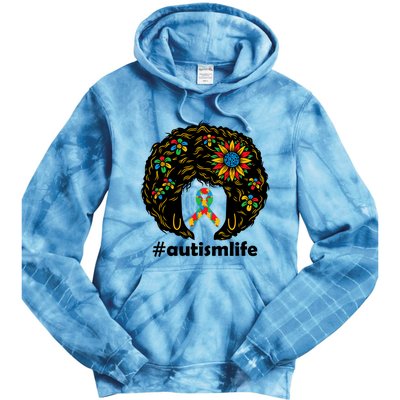 African American Teacher Afro Hair Style Autism Awareness Gift Tie Dye Hoodie