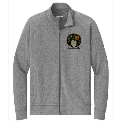 African American Teacher Afro Hair Style Autism Awareness Gift Stretch Full-Zip Cadet Jacket