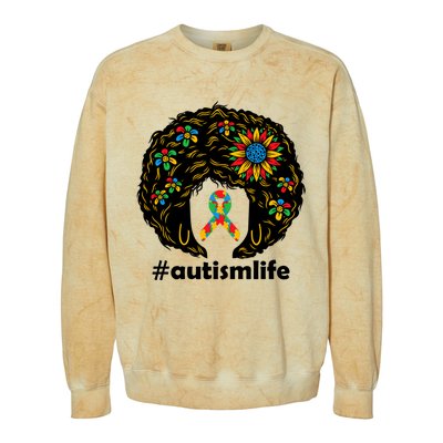 African American Teacher Afro Hair Style Autism Awareness Gift Colorblast Crewneck Sweatshirt