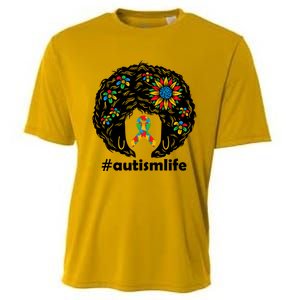 African American Teacher Afro Hair Style Autism Awareness Gift Cooling Performance Crew T-Shirt