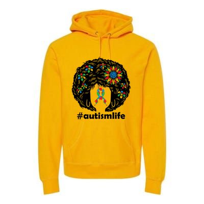 African American Teacher Afro Hair Style Autism Awareness Gift Premium Hoodie