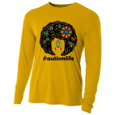 African American Teacher Afro Hair Style Autism Awareness Gift Cooling Performance Long Sleeve Crew