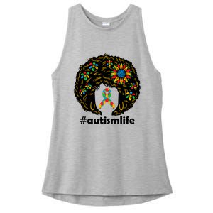 African American Teacher Afro Hair Style Autism Awareness Gift Ladies PosiCharge Tri-Blend Wicking Tank