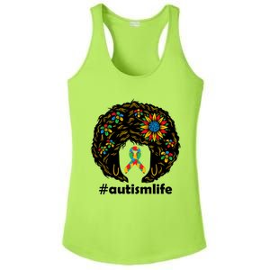 African American Teacher Afro Hair Style Autism Awareness Gift Ladies PosiCharge Competitor Racerback Tank