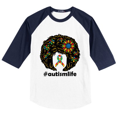 African American Teacher Afro Hair Style Autism Awareness Gift Baseball Sleeve Shirt