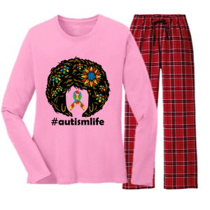 African American Teacher Afro Hair Style Autism Awareness Gift Women's Long Sleeve Flannel Pajama Set 