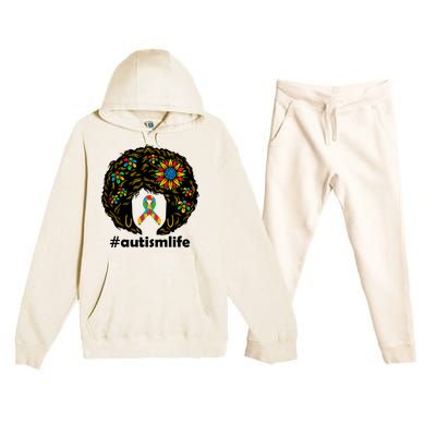 African American Teacher Afro Hair Style Autism Awareness Gift Premium Hooded Sweatsuit Set