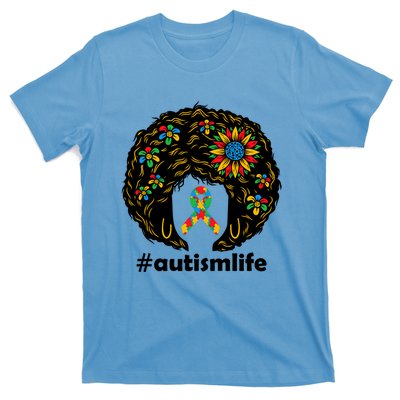 African American Teacher Afro Hair Style Autism Awareness Gift T-Shirt