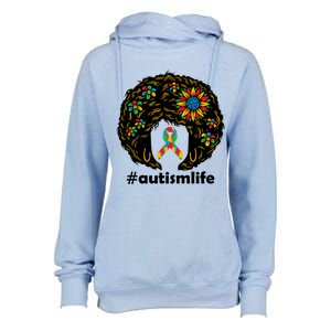 African American Teacher Afro Hair Style Autism Awareness Gift Womens Funnel Neck Pullover Hood