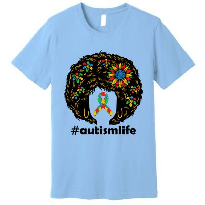 African American Teacher Afro Hair Style Autism Awareness Gift Premium T-Shirt