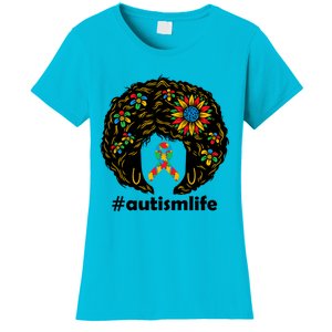 African American Teacher Afro Hair Style Autism Awareness Gift Women's T-Shirt